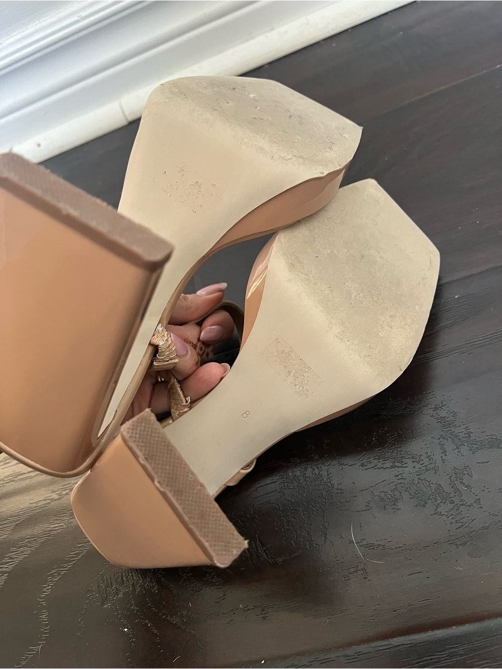 Jeffrey Campbell Nude Patent Platform Mule Heels Size 8 - Picture 5 of 6